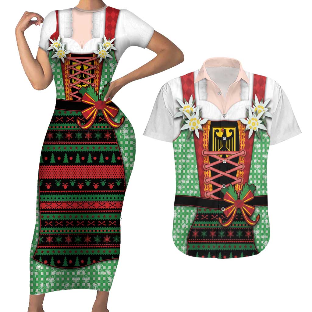 Germany Christmas Couples Matching Short Sleeve Bodycon Dress and Hawaiian Shirt Dirndl Xmas Style - Wonder Print Shop