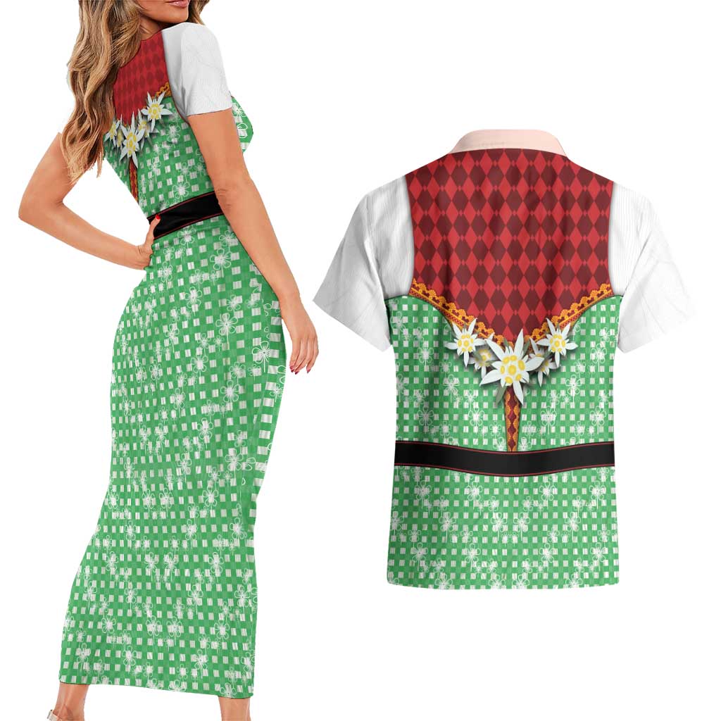 Germany Christmas Couples Matching Short Sleeve Bodycon Dress and Hawaiian Shirt Dirndl Xmas Style - Wonder Print Shop