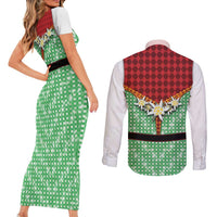 Germany Christmas Couples Matching Short Sleeve Bodycon Dress and Long Sleeve Button Shirt Dirndl Xmas Style - Wonder Print Shop