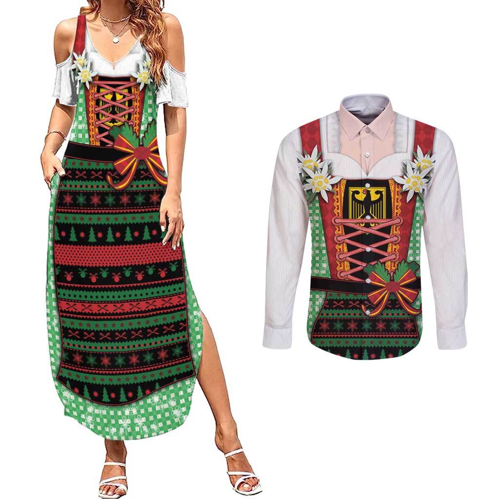 Germany Christmas Couples Matching Summer Maxi Dress and Long Sleeve Button Shirt Dirndl Xmas Style - Wonder Print Shop