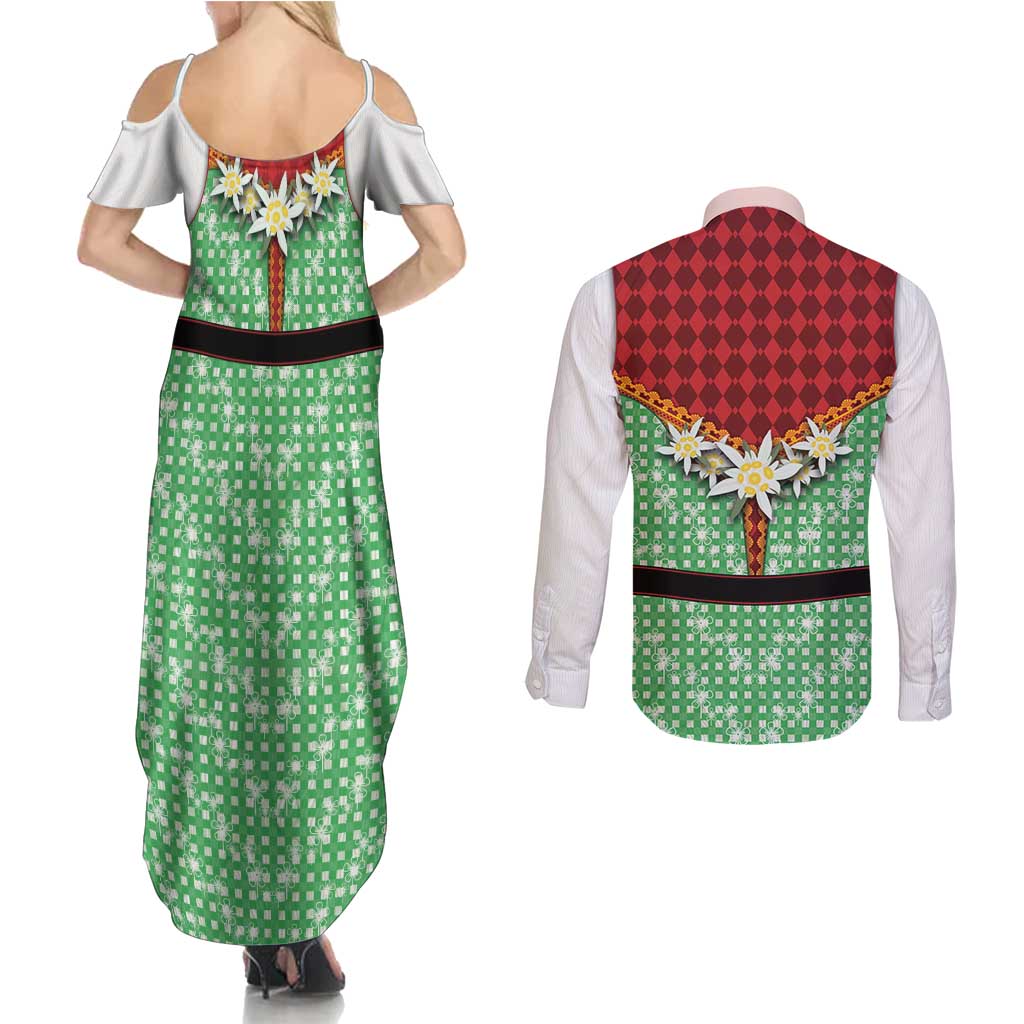 Germany Christmas Couples Matching Summer Maxi Dress and Long Sleeve Button Shirt Dirndl Xmas Style - Wonder Print Shop