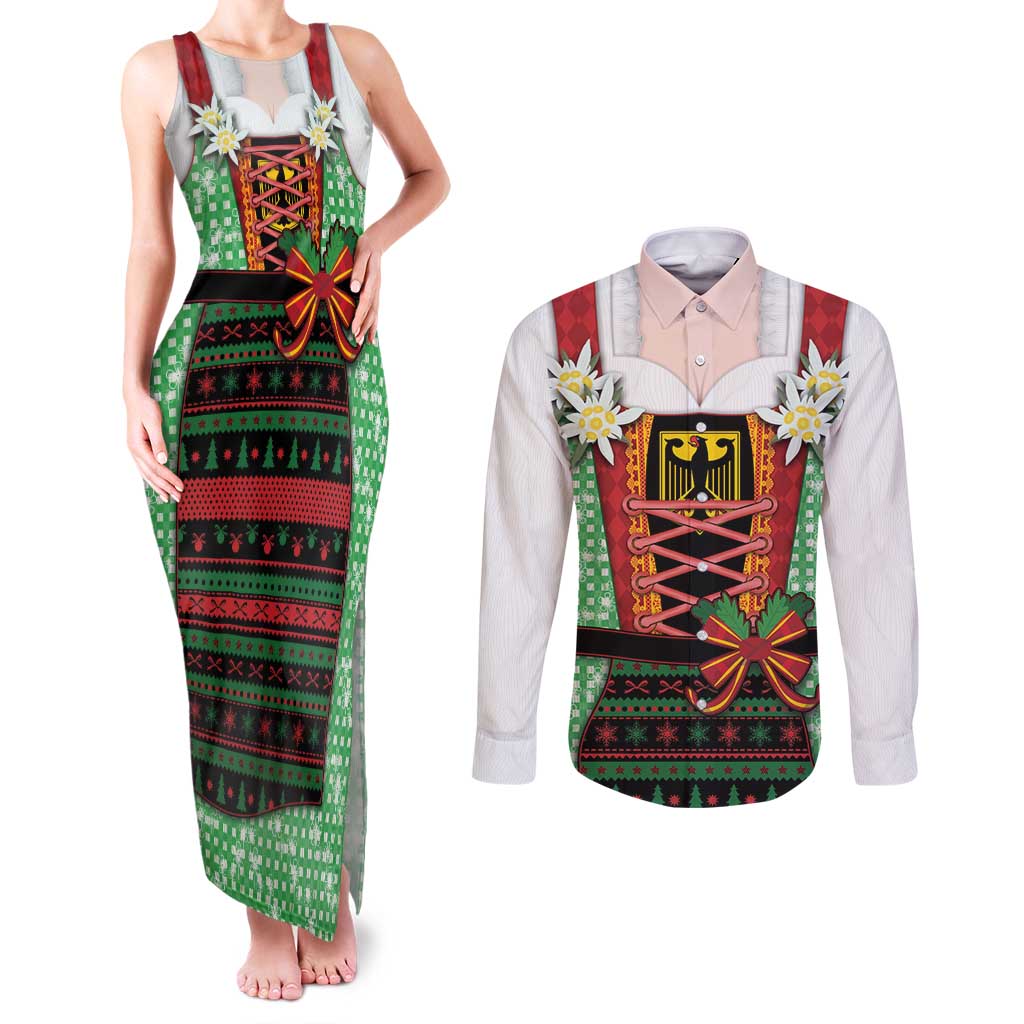 Germany Christmas Couples Matching Tank Maxi Dress and Long Sleeve Button Shirt Dirndl Xmas Style - Wonder Print Shop