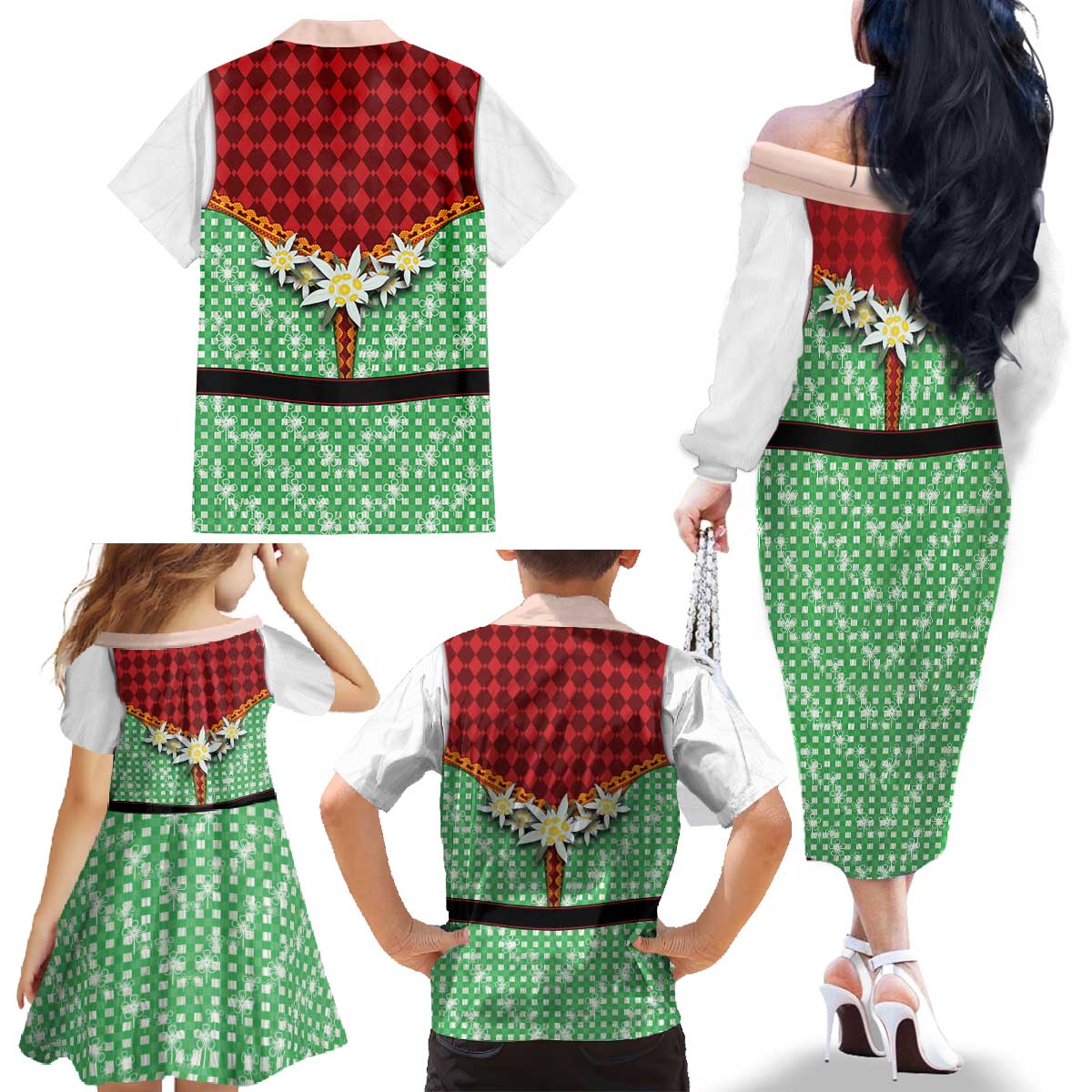 Germany Christmas Family Matching Off The Shoulder Long Sleeve Dress and Hawaiian Shirt Dirndl Xmas Style - Wonder Print Shop
