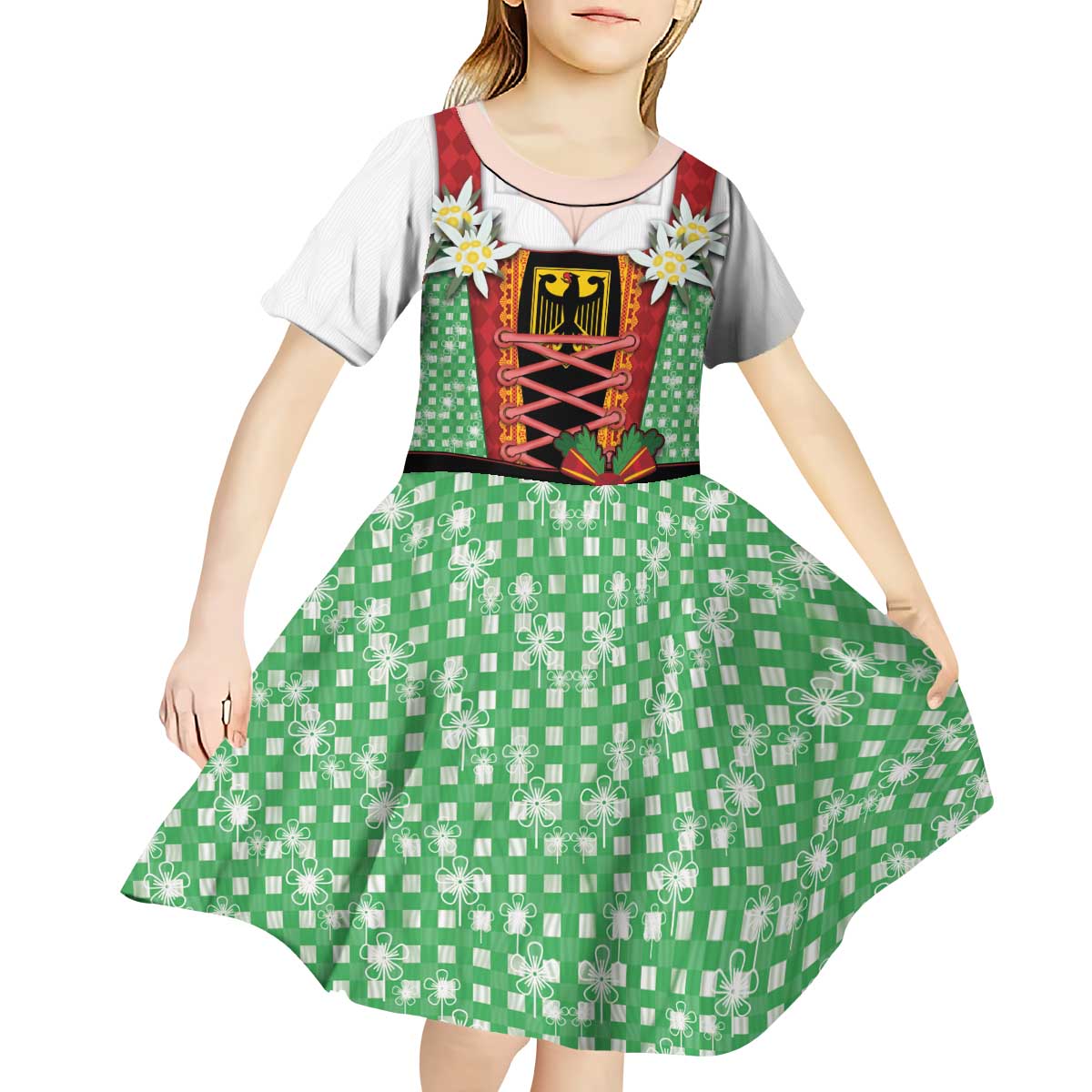 Germany Christmas Kid Short Sleeve Dress Dirndl Xmas Style - Wonder Print Shop