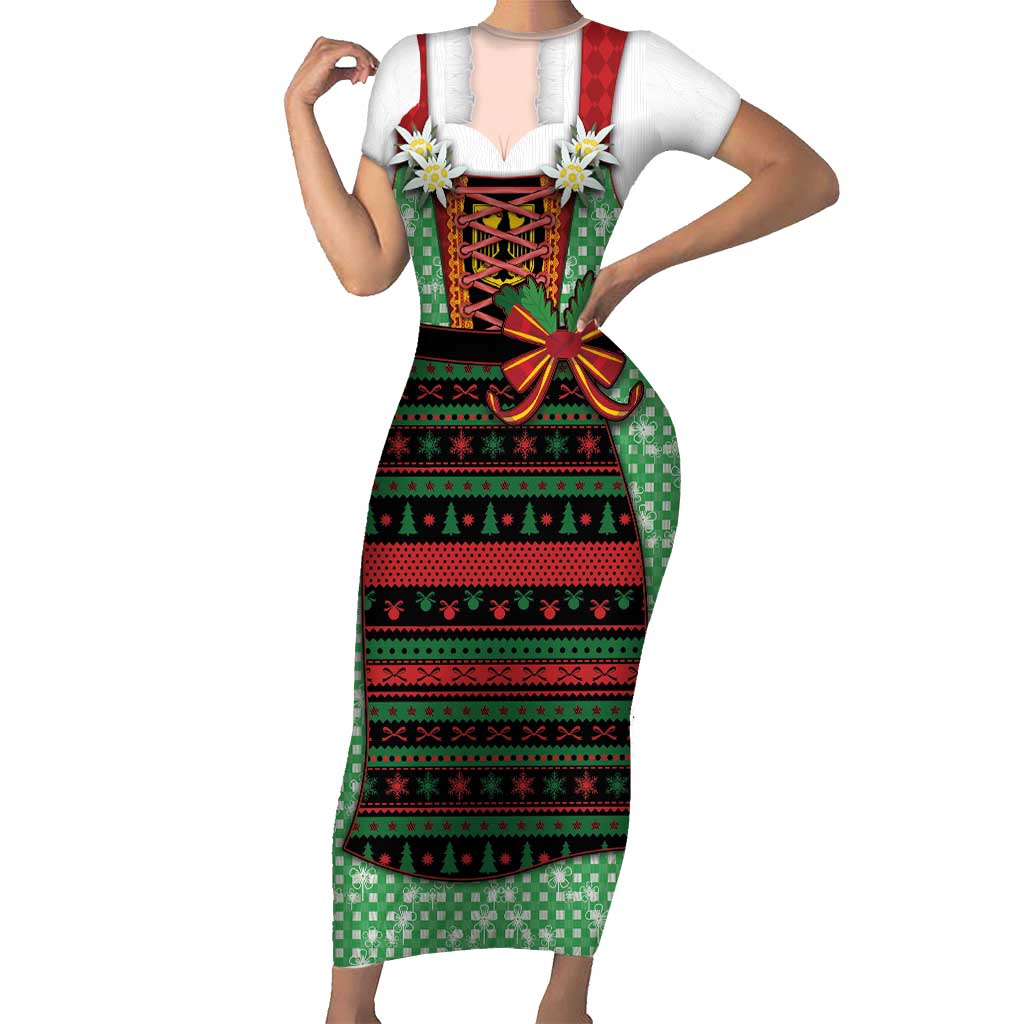 Germany Christmas Short Sleeve Bodycon Dress Dirndl Xmas Style - Wonder Print Shop