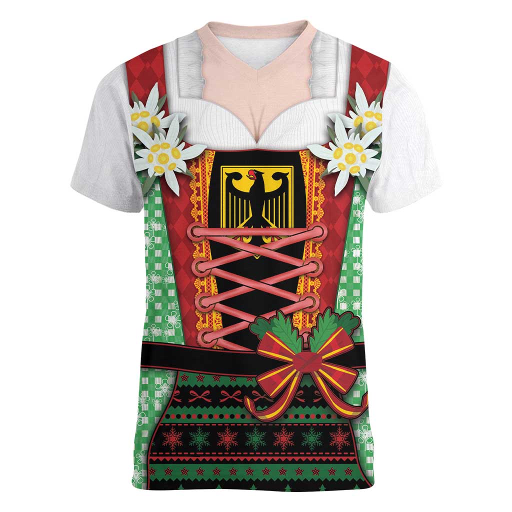 Germany Christmas Women V-Neck T-Shirt Dirndl Xmas Style - Wonder Print Shop