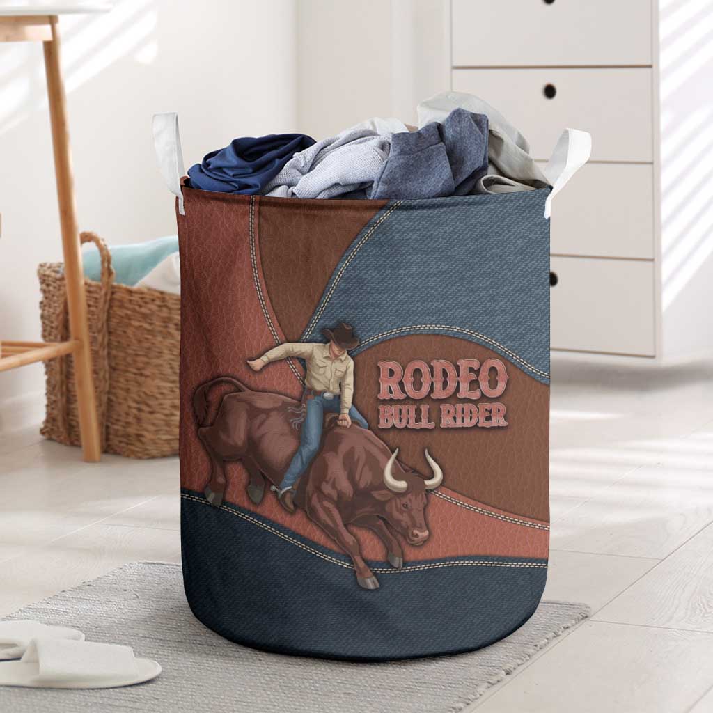 Bull Riding Laundry Basket Western Cowboy Denim And Leather Effect