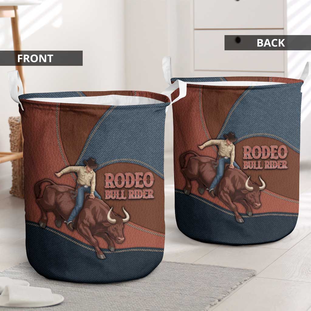 Bull Riding Laundry Basket Western Cowboy Denim And Leather Effect
