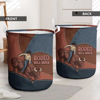 Bull Riding Laundry Basket Western Cowboy Denim And Leather Effect