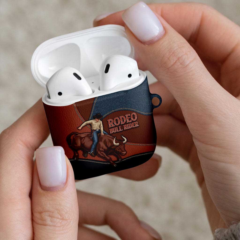 Bull Riding AirPods Case Western Cowboy Denim And Leather Effect