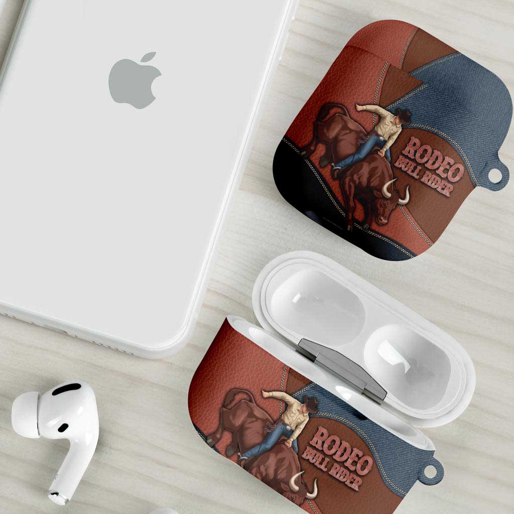 Bull Riding AirPods Case Western Cowboy Denim And Leather Effect