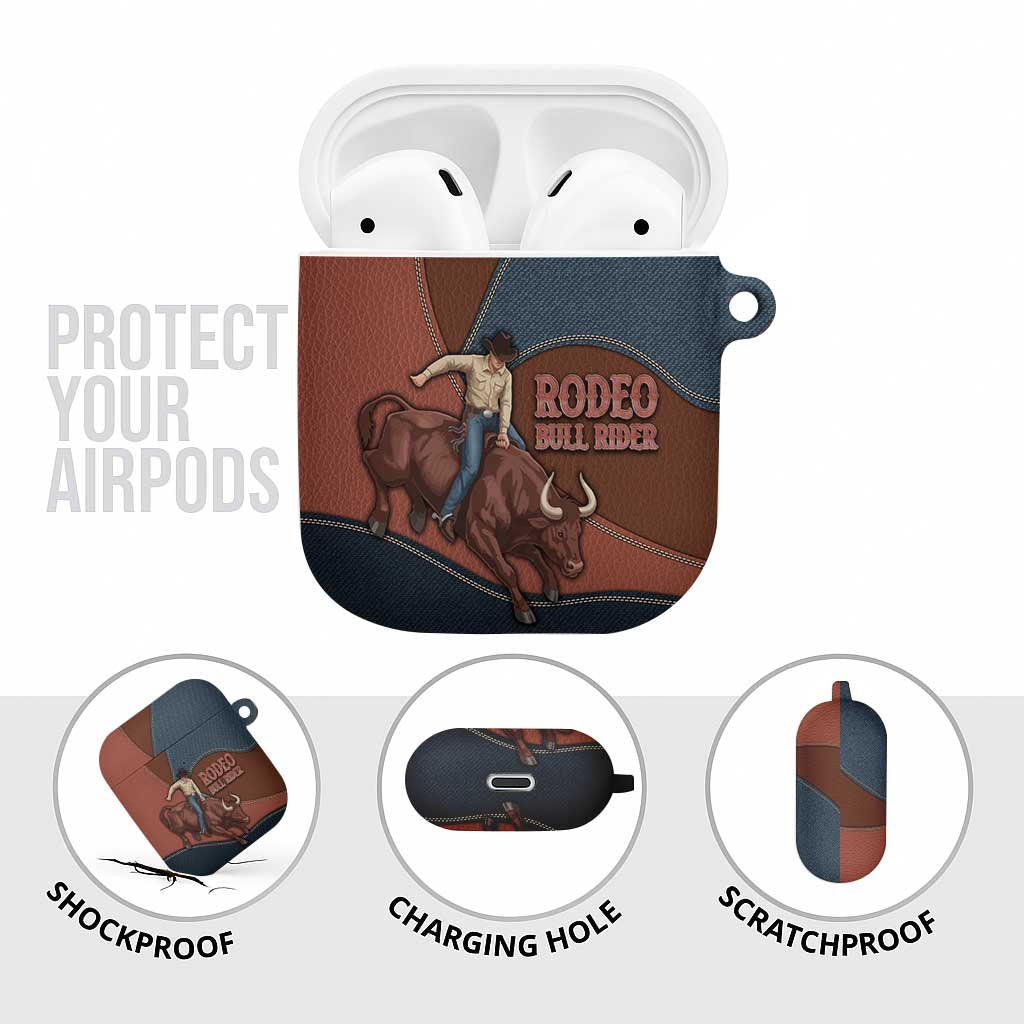 Bull Riding AirPods Case Western Cowboy Denim And Leather Effect