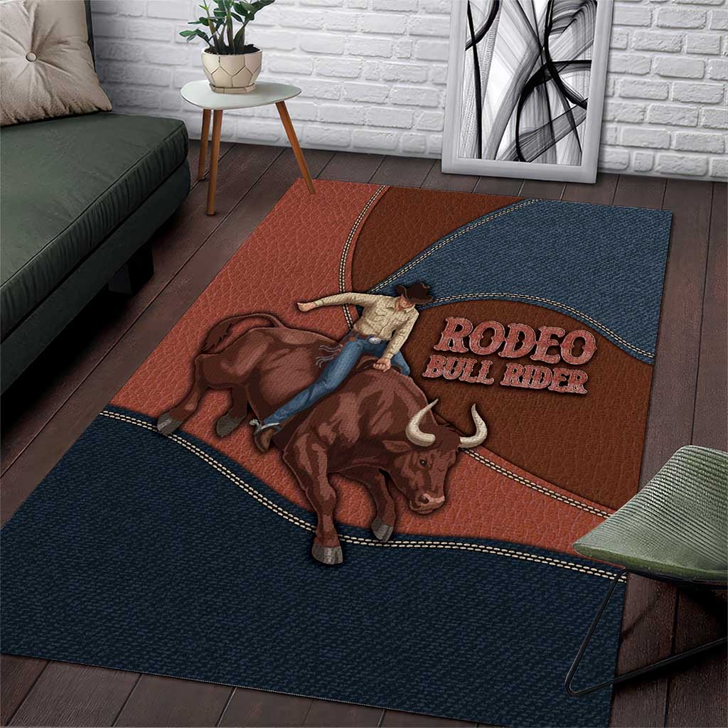 Bull Riding Area Rug Western Cowboy Denim And Leather Effect