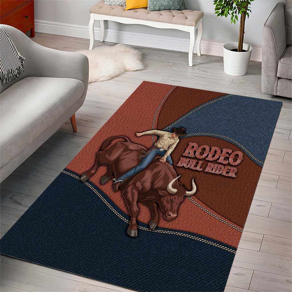 Bull Riding Area Rug Western Cowboy Denim And Leather Effect