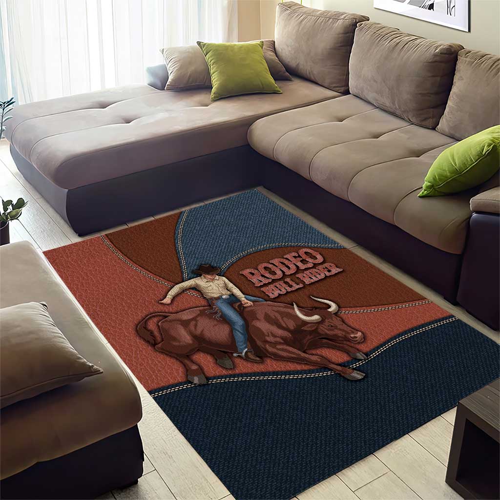 Bull Riding Area Rug Western Cowboy Denim And Leather Effect