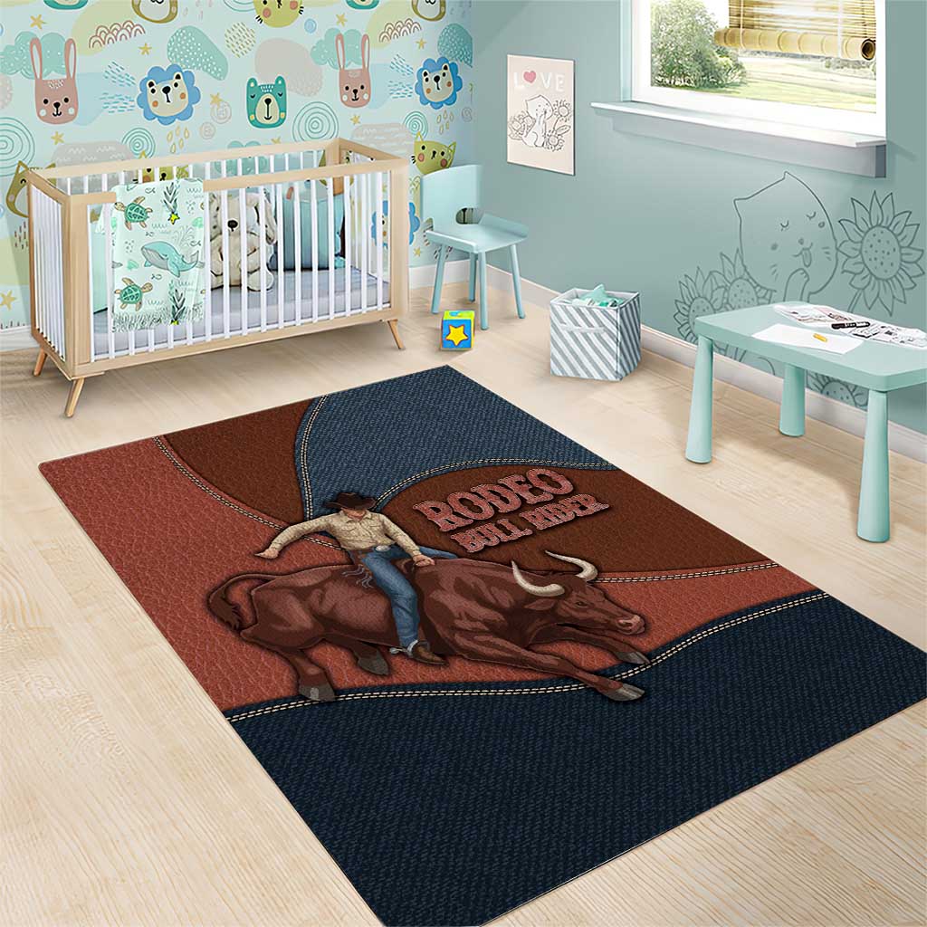 Bull Riding Area Rug Western Cowboy Denim And Leather Effect