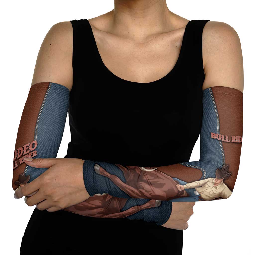 Bull Riding Arm Sleeves Western Cowboy Denim And Leather Effect