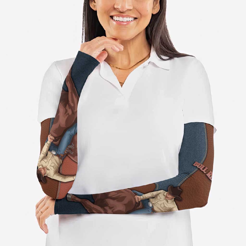 Bull Riding Arm Sleeves Western Cowboy Denim And Leather Effect