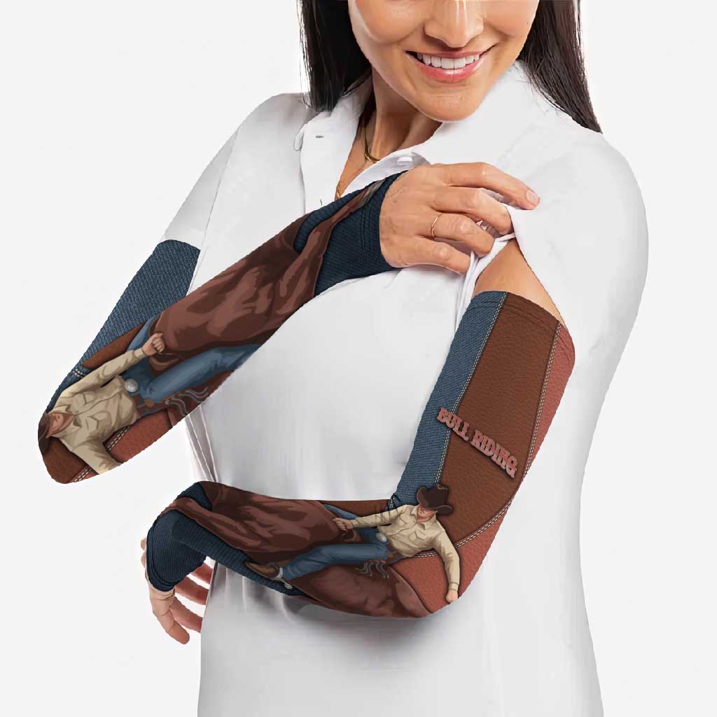 Bull Riding Arm Sleeves Western Cowboy Denim And Leather Effect