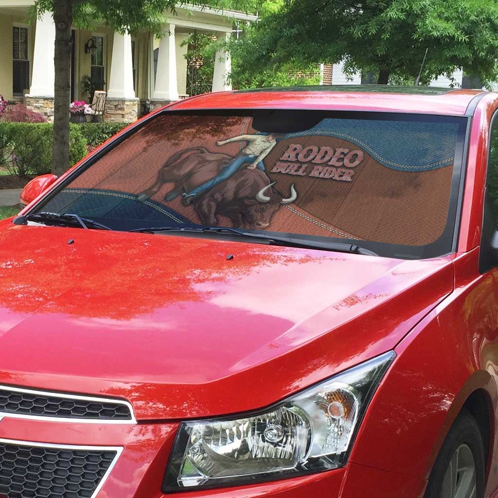 Bull Riding Auto Sun Shade Western Cowboy Denim And Leather Effect