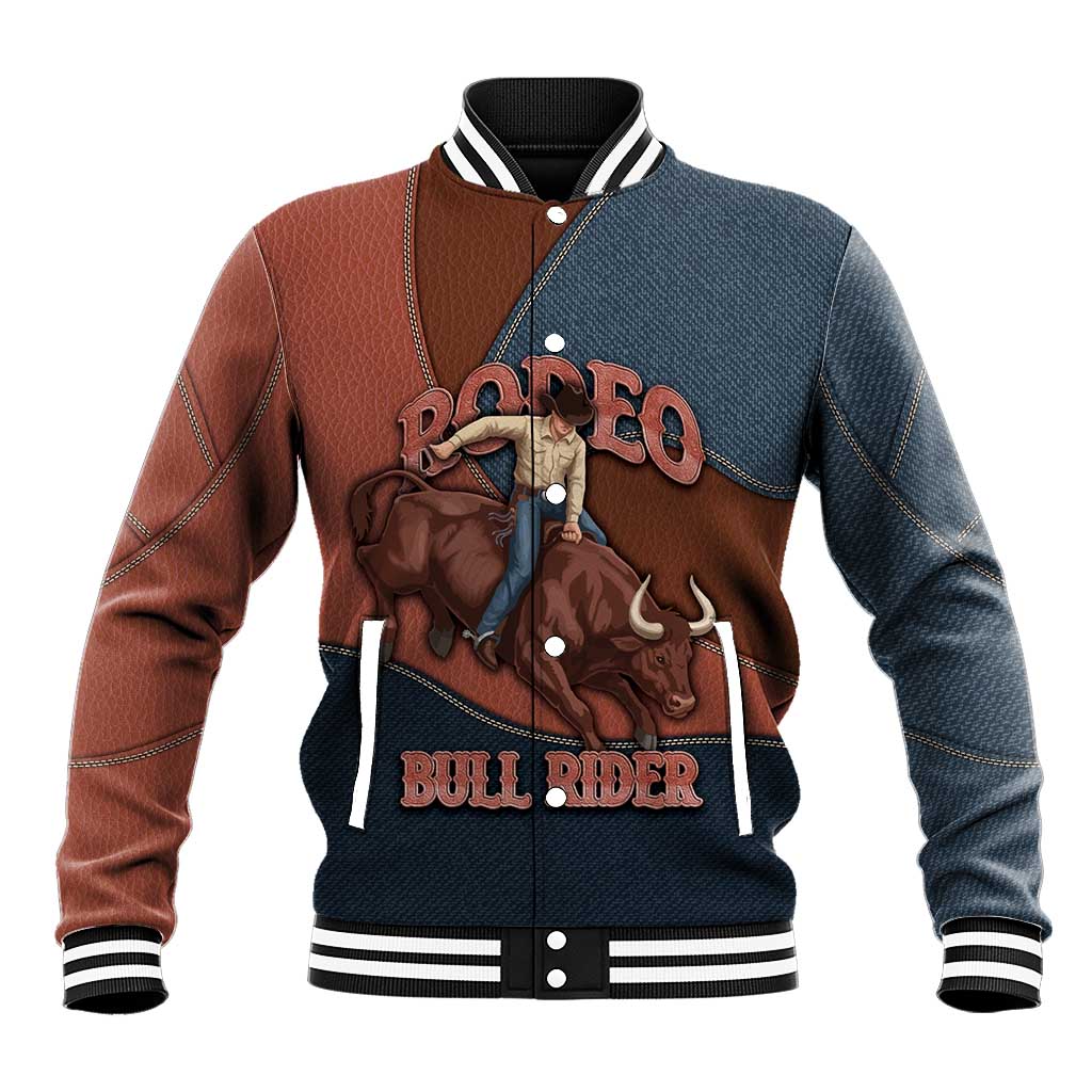 Bull Riding Baseball Jacket Western Cowboy Denim And Leather Effect