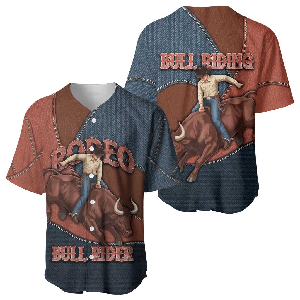 Bull Riding Baseball Jersey Western Cowboy Denim And Leather Effect