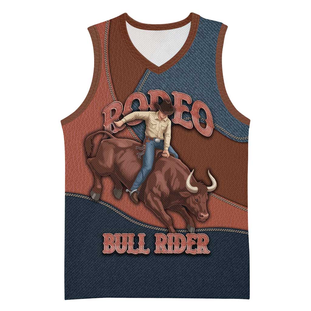 Bull Riding Basketball Jersey Western Cowboy Denim And Leather Effect