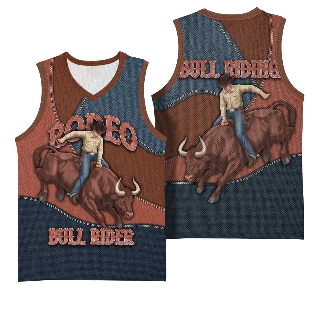 Bull Riding Basketball Jersey Western Cowboy Denim And Leather Effect