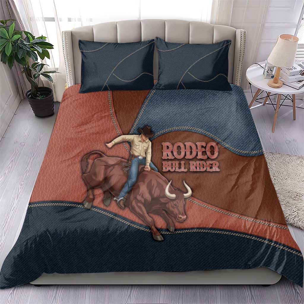 Bull Riding Bedding Set Western Cowboy Denim And Leather Effect