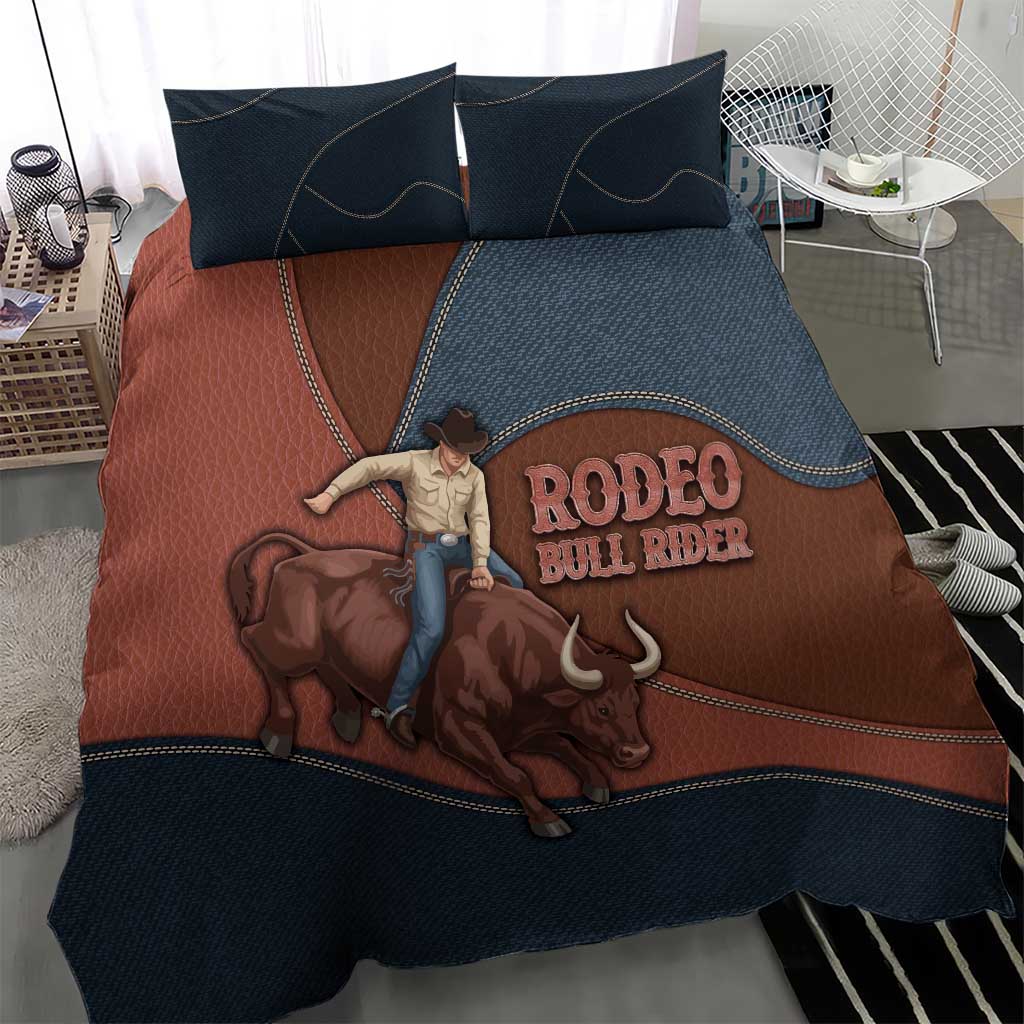 Bull Riding Bedding Set Western Cowboy Denim And Leather Effect