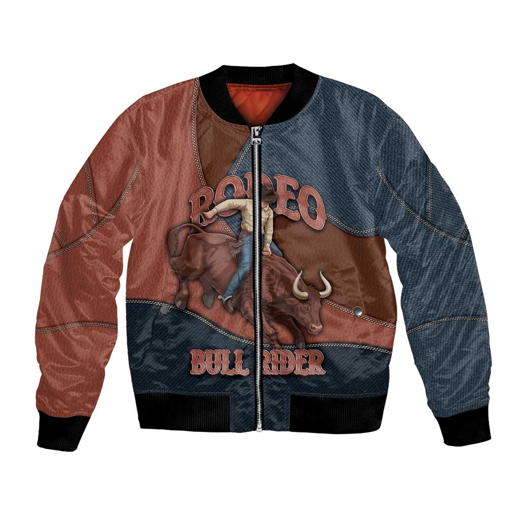 Bull Riding Bomber Jacket Western Cowboy Denim And Leather Effect