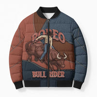 Bull Riding Bomber Puffer Jacket Western Cowboy Denim And Leather Effect