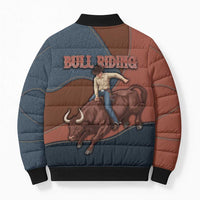 Bull Riding Bomber Puffer Jacket Western Cowboy Denim And Leather Effect