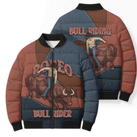 Bull Riding Bomber Puffer Jacket Western Cowboy Denim And Leather Effect