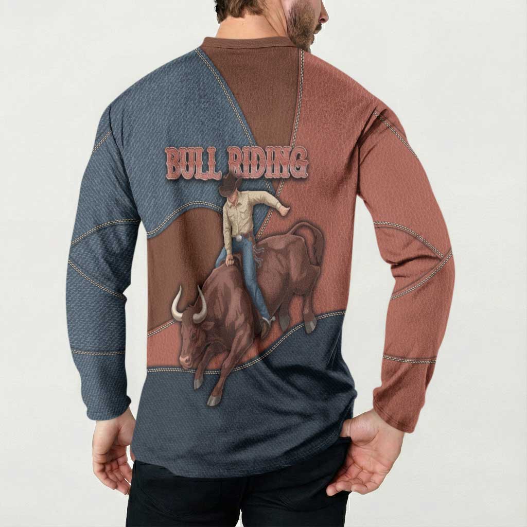 Bull Riding Button Sweatshirt Western Cowboy Denim And Leather Effect