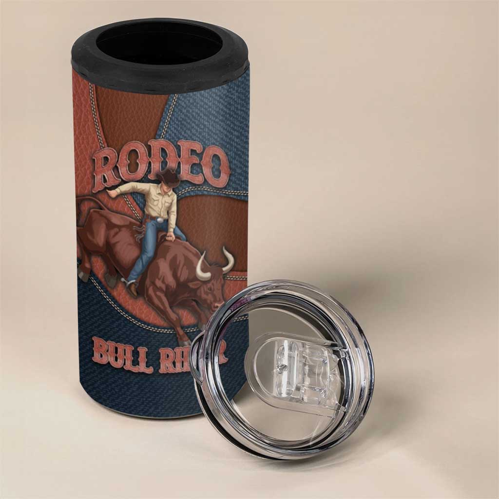 Bull Riding 4 in 1 Can Cooler Tumbler Western Cowboy Denim And Leather Effect