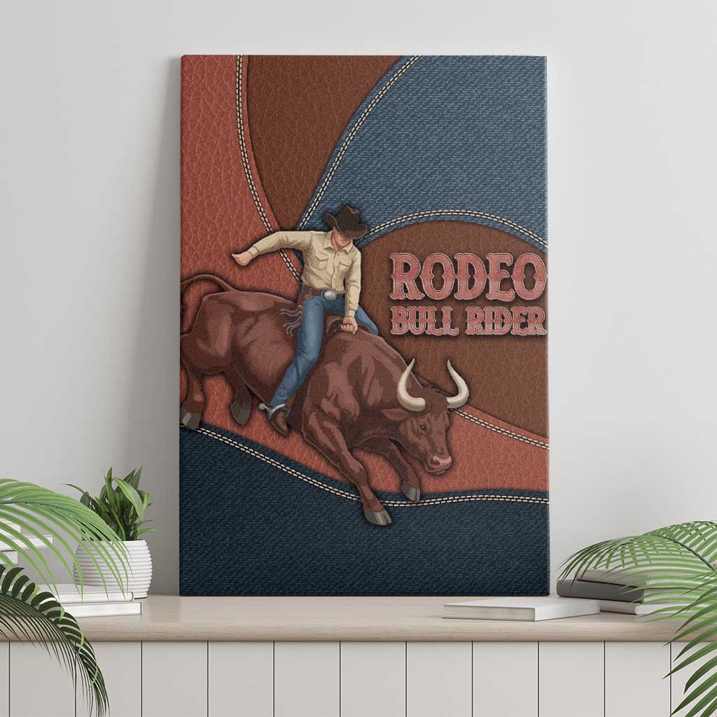 Bull Riding Canvas Wall Art Western Cowboy Denim And Leather Effect