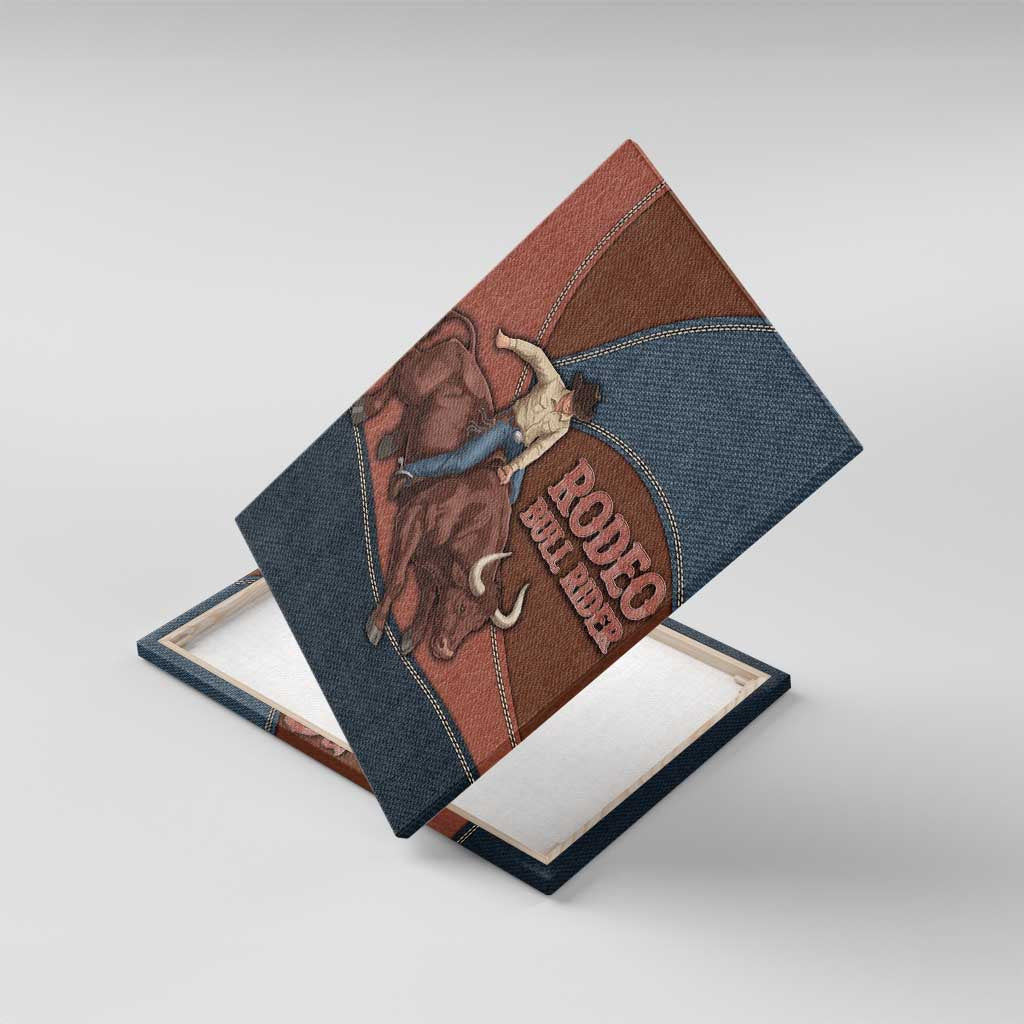Bull Riding Canvas Wall Art Western Cowboy Denim And Leather Effect