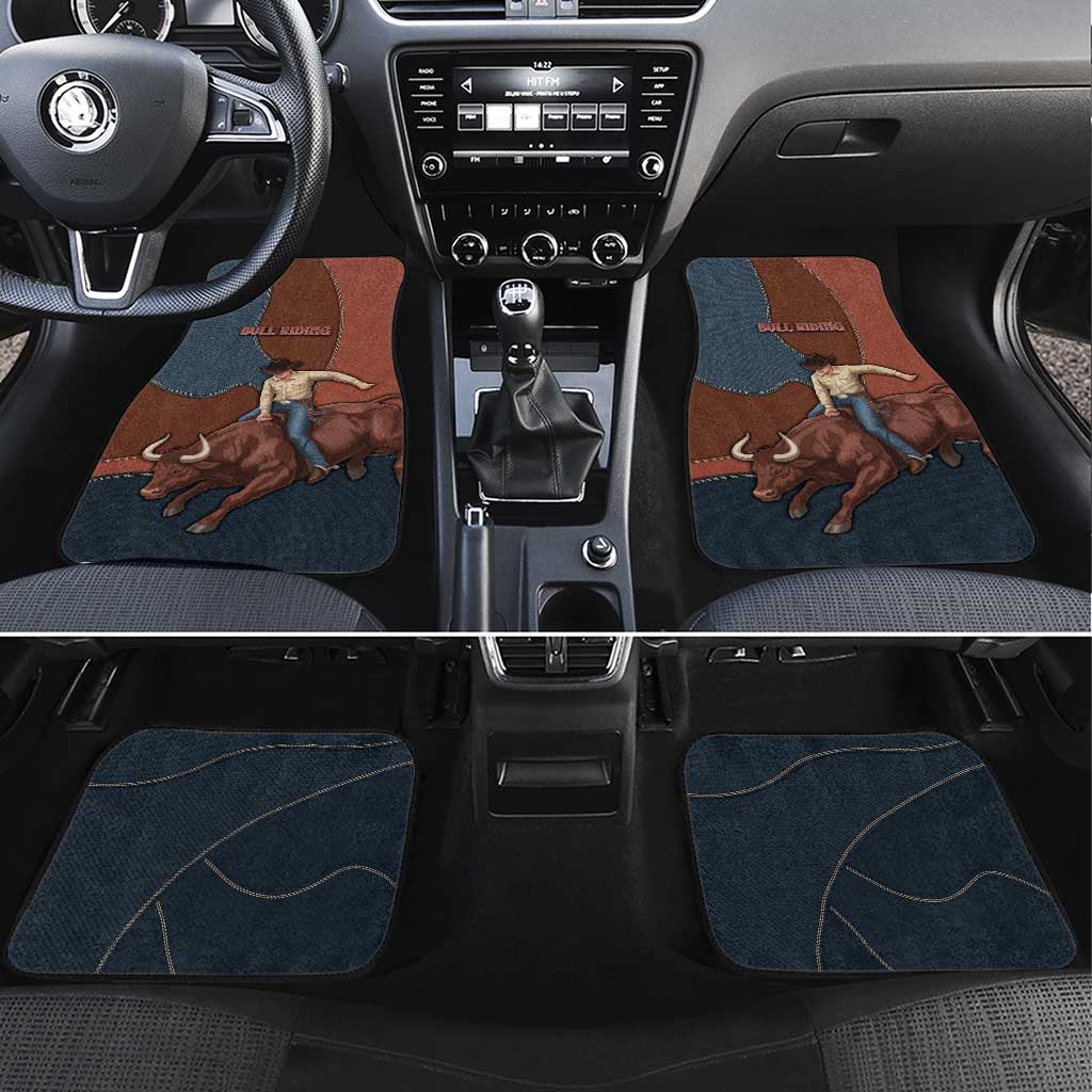 Bull Riding Car Mats Western Cowboy Denim And Leather Effect