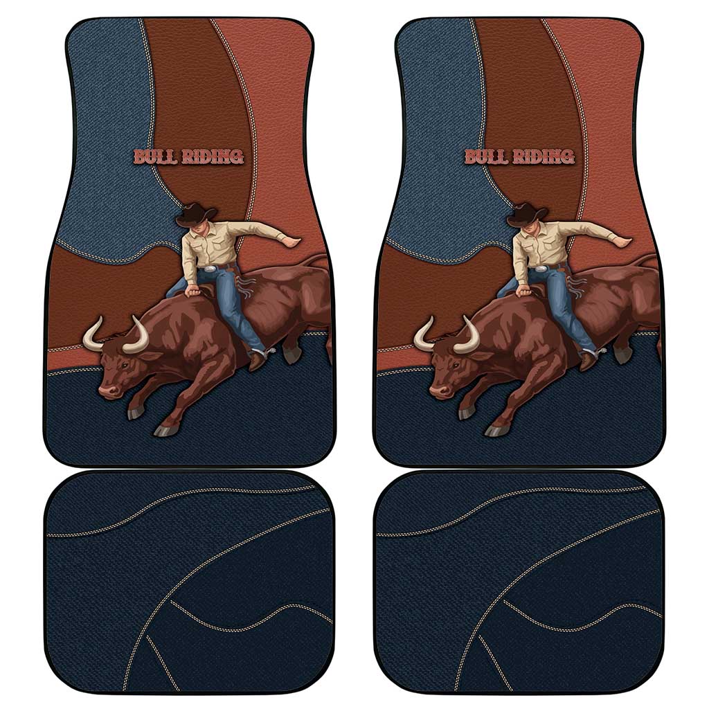 Bull Riding Car Mats Western Cowboy Denim And Leather Effect