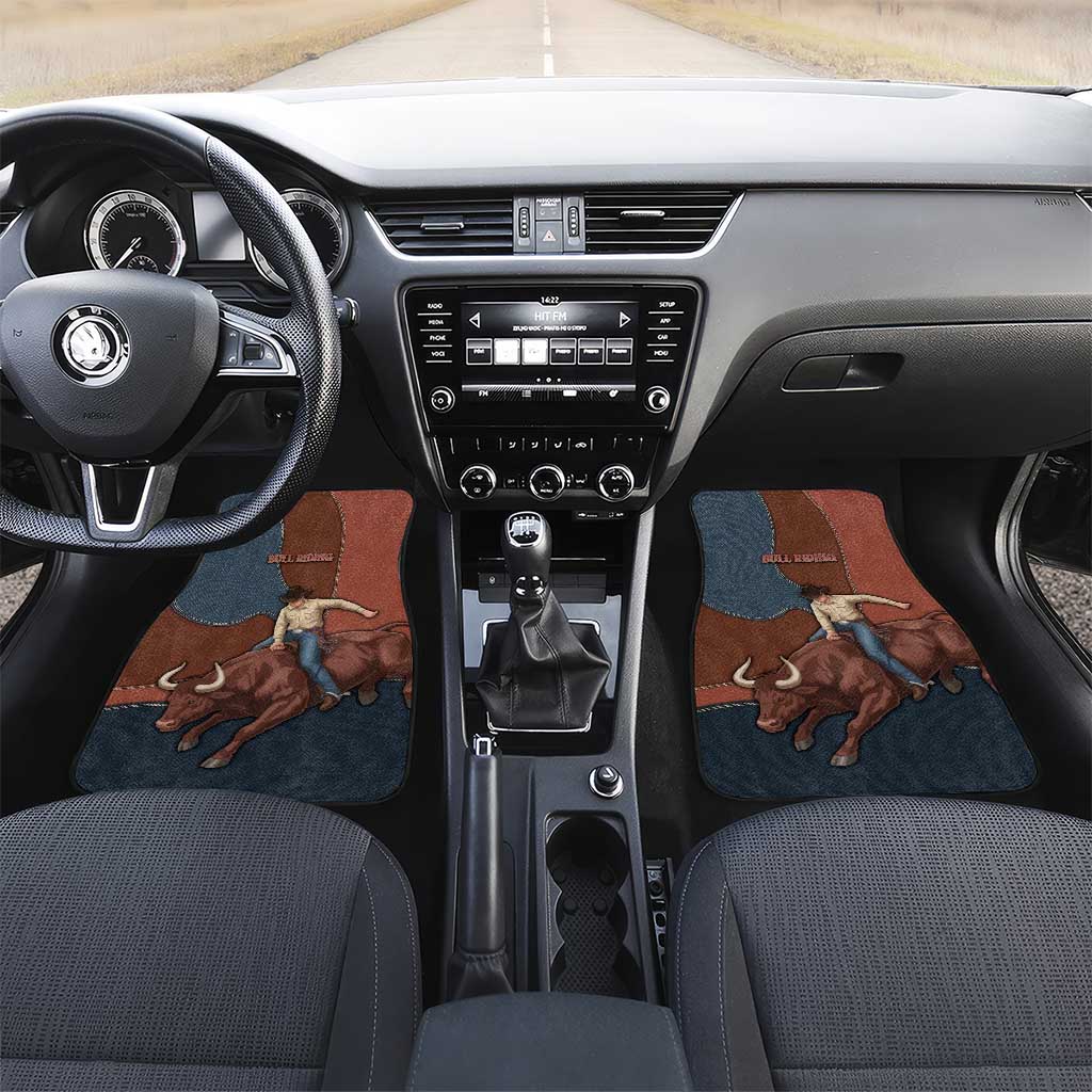 Bull Riding Car Mats Western Cowboy Denim And Leather Effect