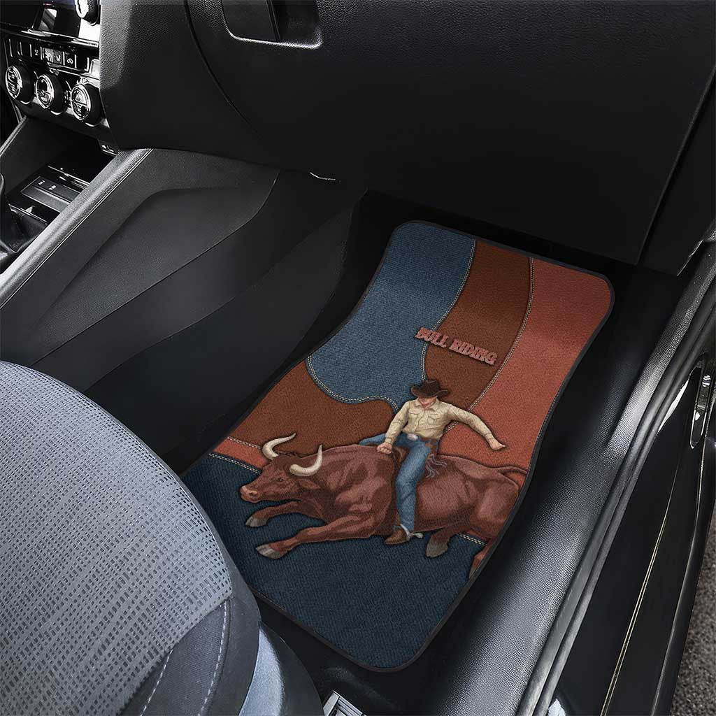 Bull Riding Car Mats Western Cowboy Denim And Leather Effect