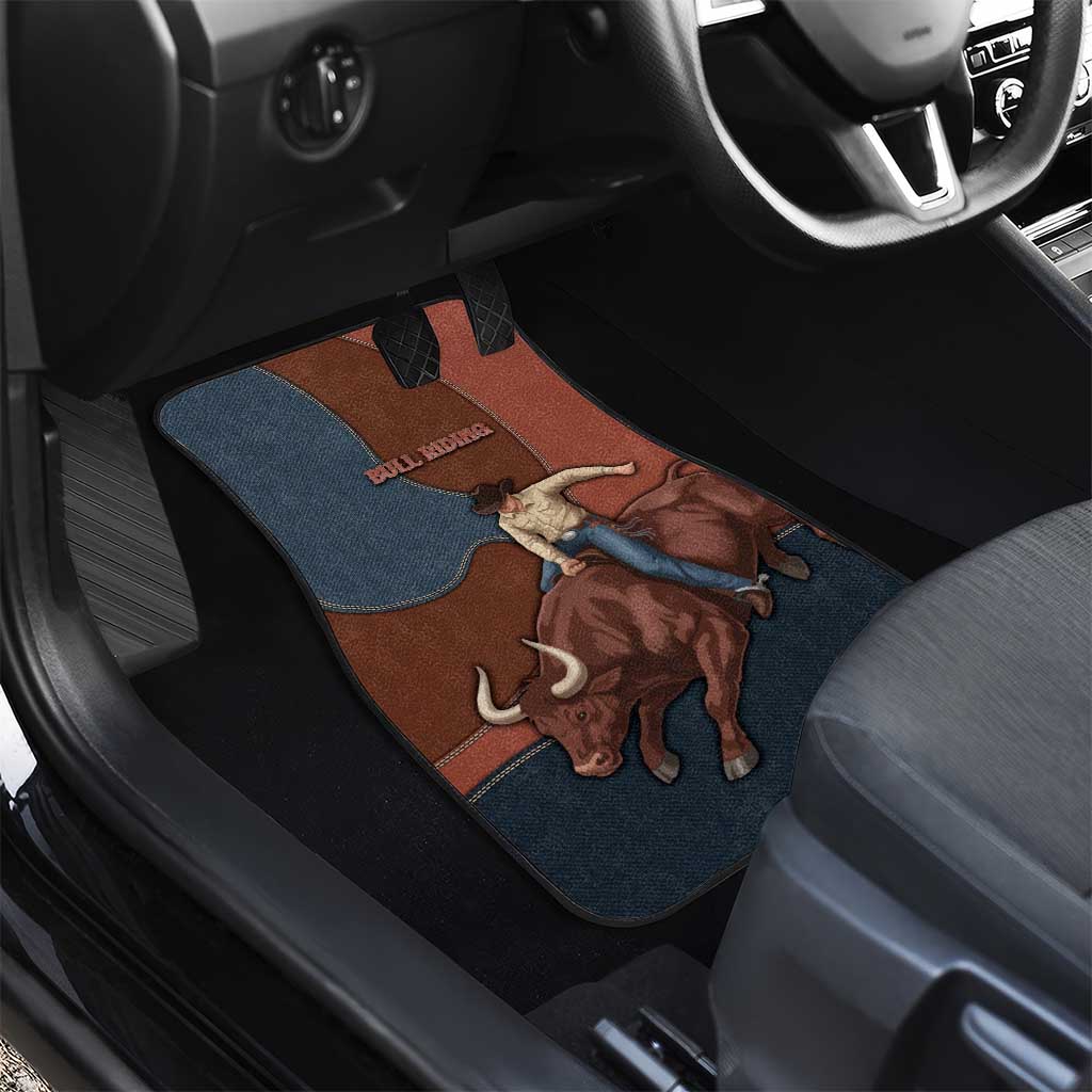 Bull Riding Car Mats Western Cowboy Denim And Leather Effect