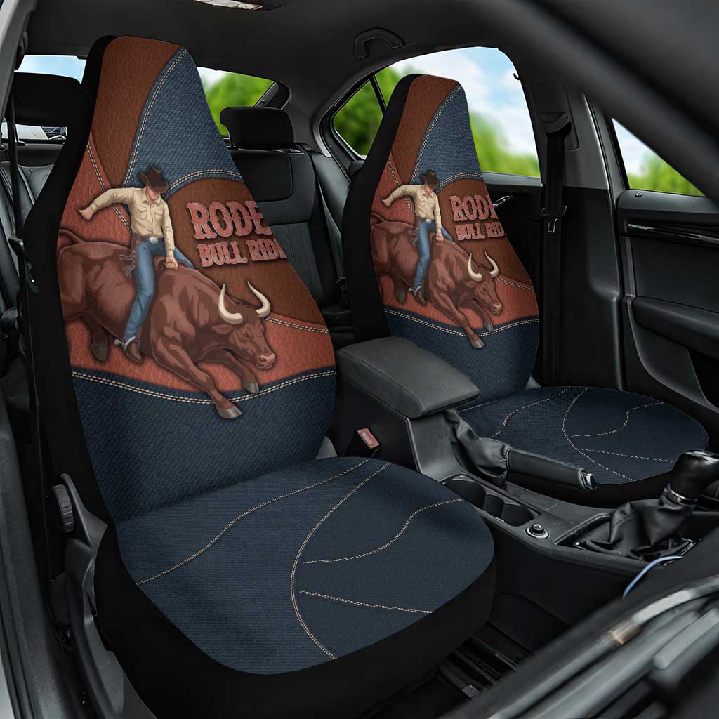 Bull Riding Car Seat Cover Western Cowboy Denim And Leather Effect