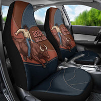 Bull Riding Car Seat Cover Western Cowboy Denim And Leather Effect