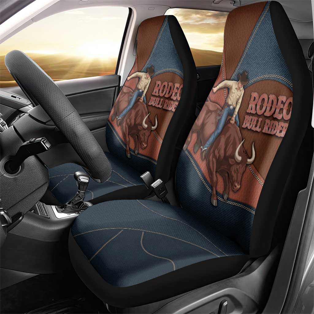 Bull Riding Car Seat Cover Western Cowboy Denim And Leather Effect