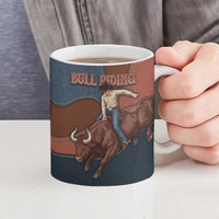 Bull Riding Ceramic Mug Western Cowboy Denim And Leather Effect