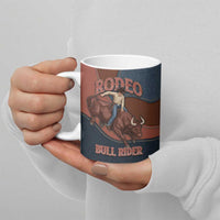 Bull Riding Ceramic Mug Western Cowboy Denim And Leather Effect