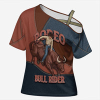 Bull Riding Cross Shoulder Shirt Western Cowboy Denim And Leather Effect