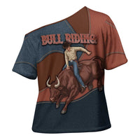 Bull Riding Cross Shoulder Shirt Western Cowboy Denim And Leather Effect